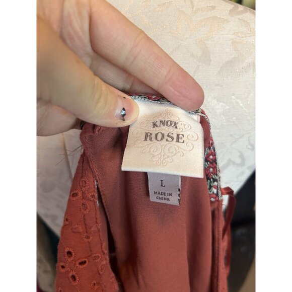 KNOX ROSE Dusty Rose All over Eyelet Boho Dress Sleeveless Sz L Cotton V-Neck - Picture 7 of 8